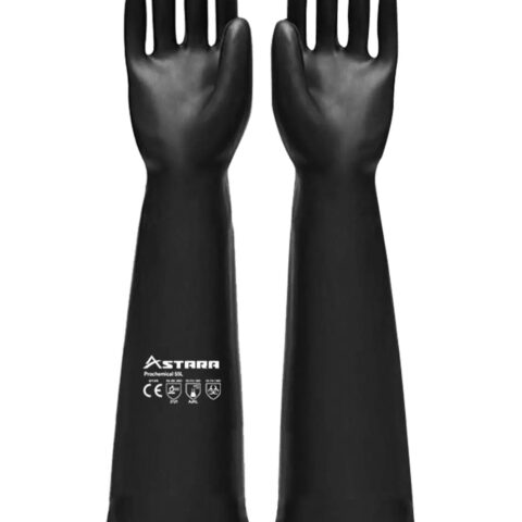 Guante de Jebe Industrial Astara Liso 55 cm Calibre 45 Negro
