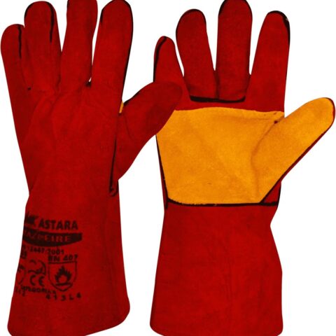 Guante De Cuero Rojo/Amarillo BLAZEFIRE 40CM(16″) Reforzado