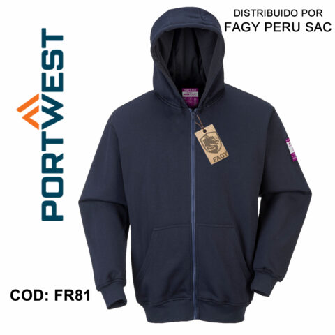 Sudadera ignífuga con capucha y cremallera frontal FR81