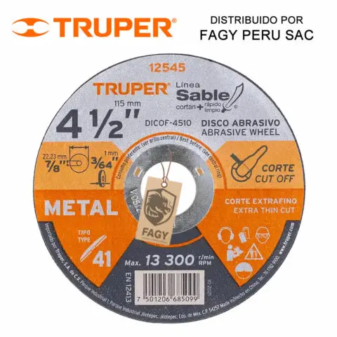 Disco 4-1/2″ corte de metal Truper 12545