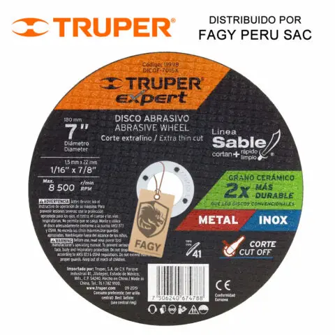Disco 7″ corte de metal Truper 11998