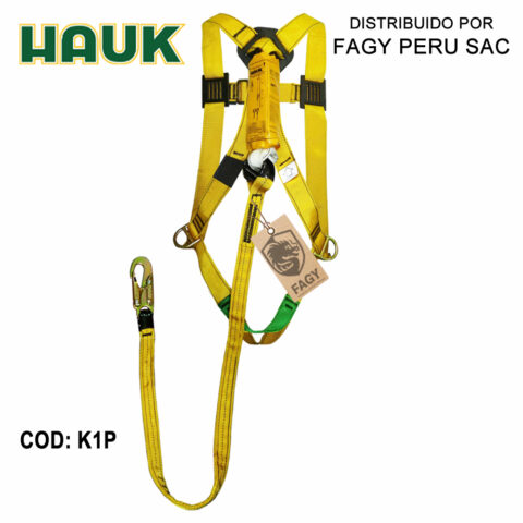 Kit arnés 2 anillas 3 hebillas linea conexión 1.8m amortiguador1 gancho 3/4″ Hauk K1P