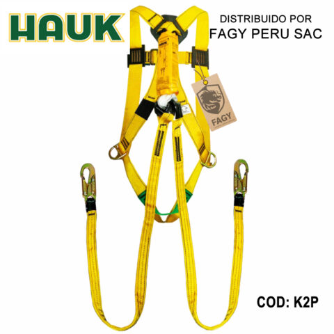 Kit arnés 2 anillas 3 hebillas linea conexión doble 1.8m 2 ganchos 3/4″ Hauk K2P