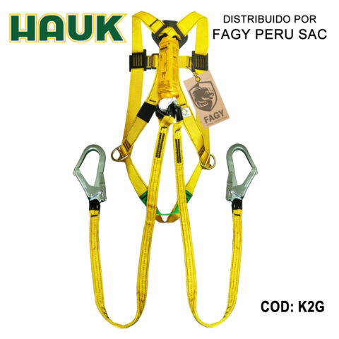 Kit arnés 2 anillas 3 hebillas linea conexión doble 1.8m 2 ganchos 2 1/4″ HAUK K2G