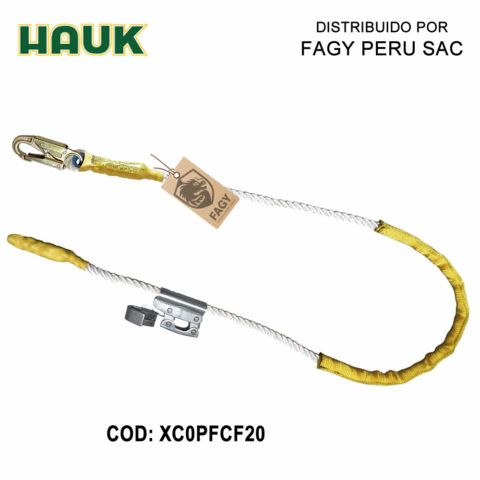 Línea de conexión,2.00 m cabo 5/8 nylon,1 gancho 3/4″, muñón y freno fijo de cuerda HAUK XC0PFCF20