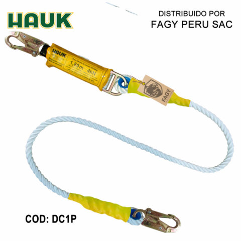 Línea conexiòn 1.8m cabo poliamida 5/8″ amortiguador 2 ganchos 3/4″ HAUK DC1P