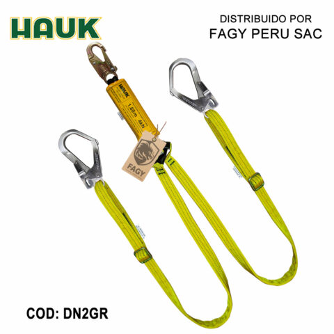 Línea conexión doble regulable 1.8m amortiguador 1 gancho 3/4″ 2 ganchos 2¼” HAUK DN2GR
