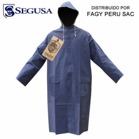 Abrigo de pvc liviano azul con capucha 1.17 mt de largo