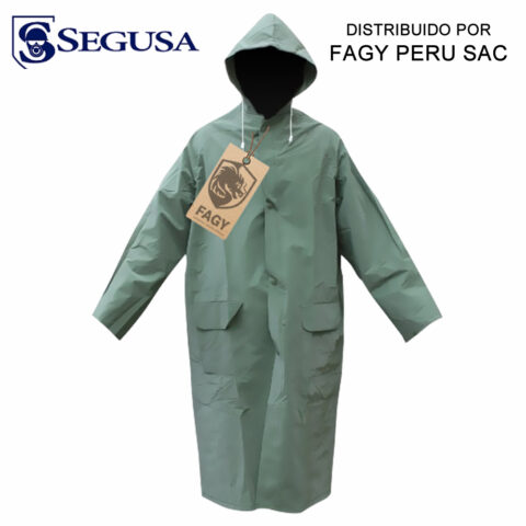 Abrigo de pvc liviano verde con capucha 1.17 mt de largo
