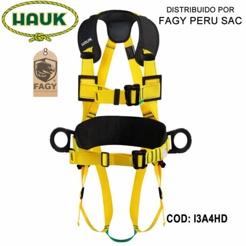 Arnés lumbar dieléctrico en h, 3 anillas 4 hebillas Hauk I3A4HD