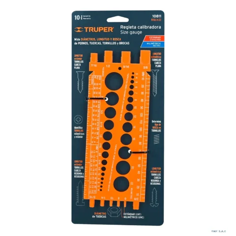 Regleta medidora de tuercas y tornillos, std y mm, TRUPER 10811