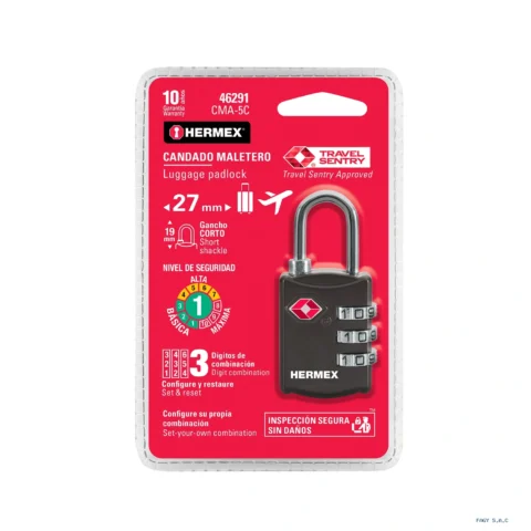 Candado maletero de combinación 27 mm seguridad TSA blíster 46291