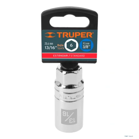 Dado para bujías de 13/16", 6 puntas, cuadro 3/8", Truper 13657