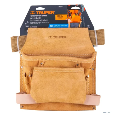 Porta herramientas de carnaza con 10 compartimentos, Truper 11533