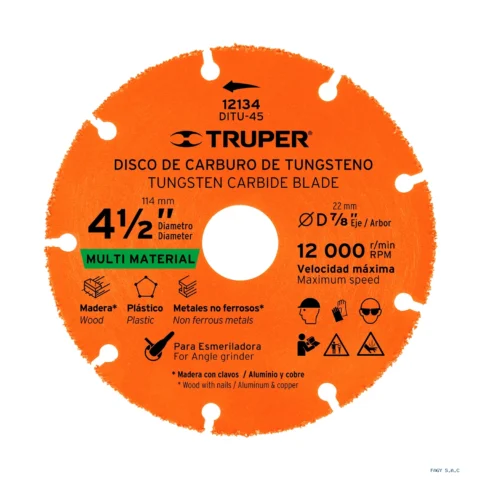 Disco 4-1/2" multimaterial de carburo de tungsteno, TRUPER 12134 DITU-45