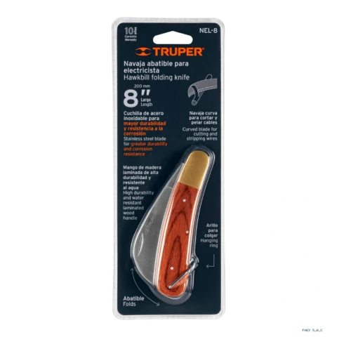 Cuchillo abatible 8" para electricista mango madera Truper 18539