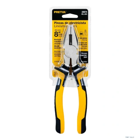 Alicate pinza para electricista 8" mango Comfort Grip, Pretul 22674