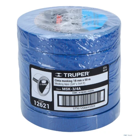 Cinta masking tape azul de 3/4" x 50 m para pintor Truper 12621