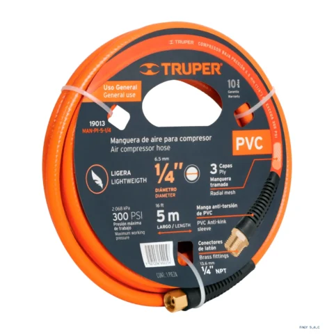 Manguera para compresor de PVC 5m x 1/4" Truper 19013