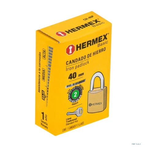 Candado de hierro color latón 40 mm, corto, caja, BASIC 23518