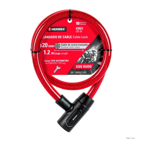 Candado de cable con llave 20 mm X 1.20 m Hermex 43921