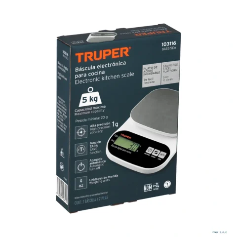 Báscula digital para cocina, plato de acero inox,5kg, Truper 103116