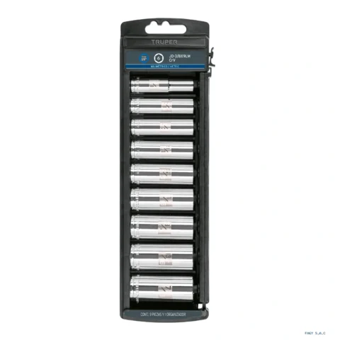 Juego de 9 dados largos cuadro 3/8" mm, Trupe 14173