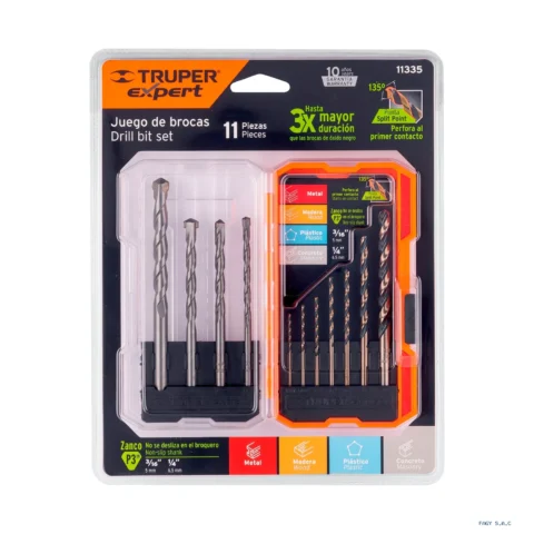 Juego de 11 brocas para metal y concreto en estuche, Truper 11335