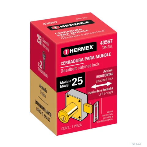 Cerradura para mueble, modelo 25, latón, HERMEX 43567