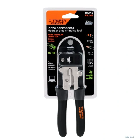 Alicate pinza 8" ponchadora para cables RJ-45,  8 contactos, Truper 18342