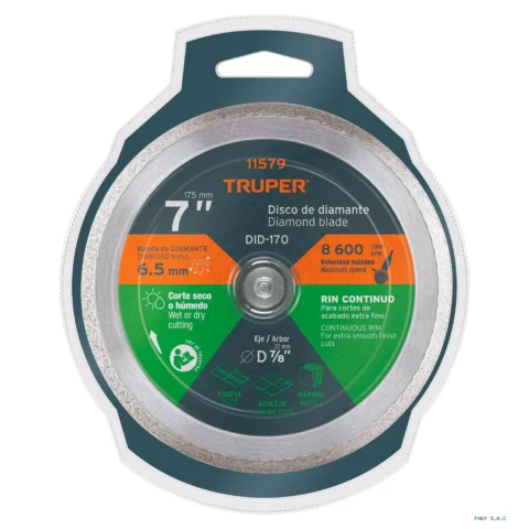 Disco de diamante de 7" x 2.2 mm, rin continuo, TRUPER 11579 DID-170
