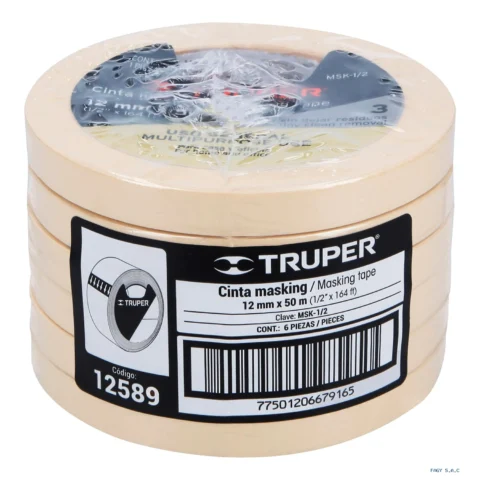 Cinta masking tape de 1/2" x 50 m Truper 12589