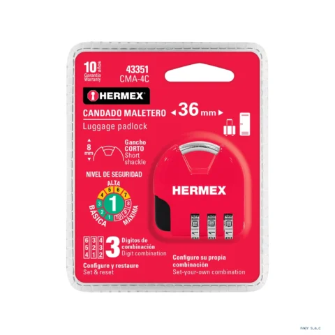 Candado maletero de combinación 36 mm blíster Hermex 43351