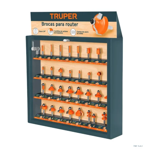 Exhibidor con 30 brocas para router, Truper 55218