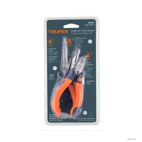 Juego de 3 mini alicates/pinzas mango Comfort  Grip, Truper 18215