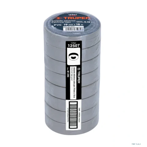 Cinta de aislar de 18 m x 19 mm gris Truper 12507