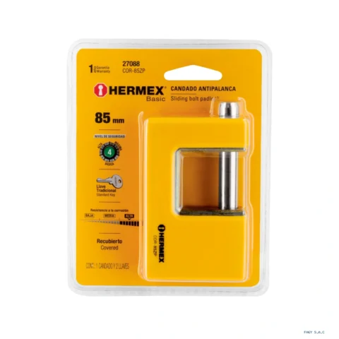 Candado antipalanca 85 mm cuerpo metálico, HERMEX BASIC 27088