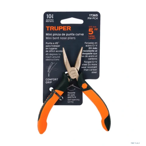 Mini alicate pinza de punta curva 5" mango Comfort Grip, Truper 17365