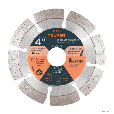 Disco de diamante de 4" x 2.1 mm, rin segmentado, TRUPER 11581 DID-340