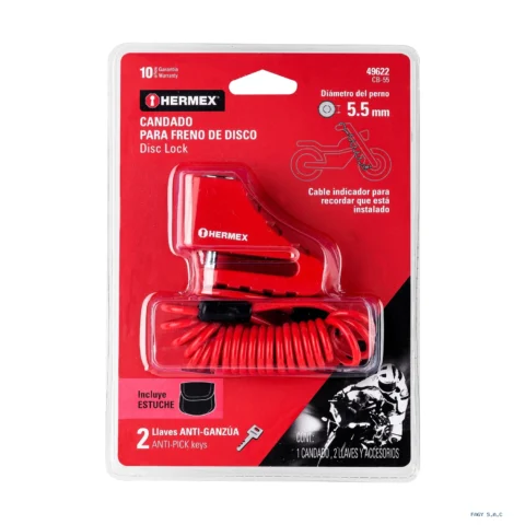 Candado para freno de disco motocicleta 5.5mm Hermex 49622
