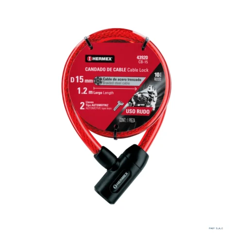 Candado de cable con llave 15mm X 1.20 m Hermex 43920