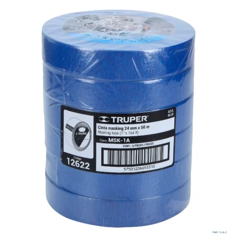 Cinta masking tape azul de 1" x 50 m para pintor Truper 12622