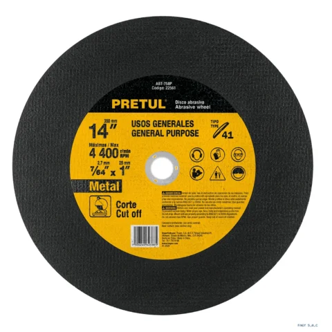 Disco Tipo 41 de 14" x 3.1 mm para corte de metal, PRETUL 22561 ABT-758P