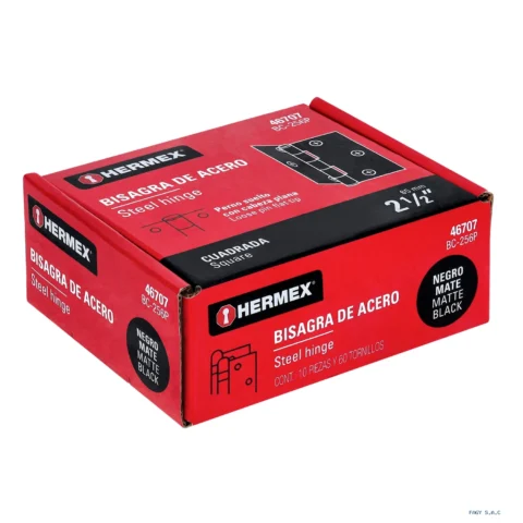 Bisagra cuadrada 2 1/2", negro mate, cabeza plana, HERMEX 46707