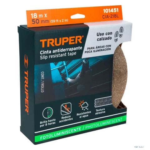 Rollo de 18m cinta antiderrapante fotolumini. 50 mm abrasivo 101451