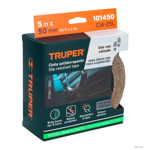 Rollo de 5 m cinta antiderrapante fotolumini. 50 mm abrasivo 101450