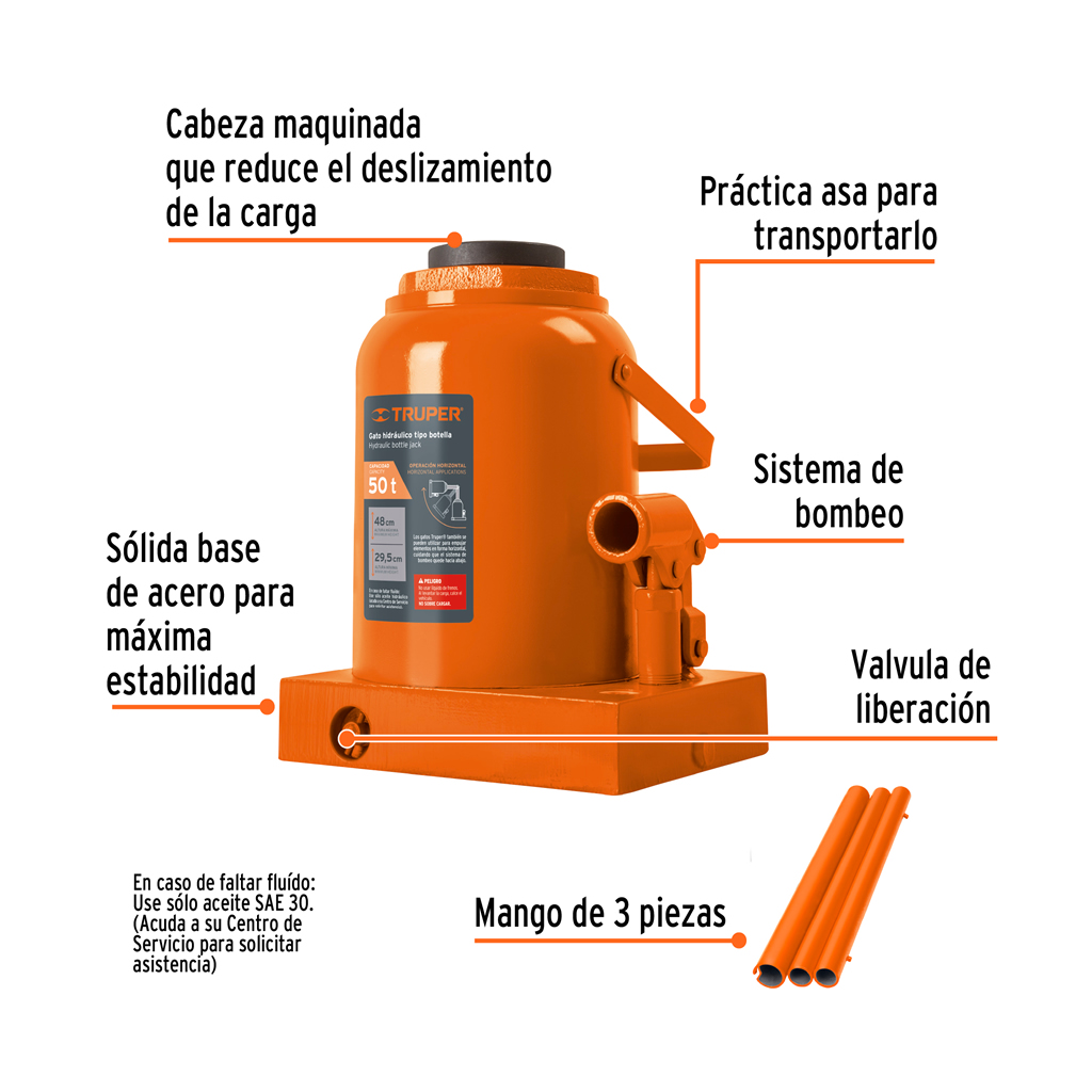 Gato hidráulico de botella de 50 Ton, Truper