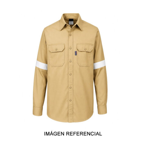 Camisa beige Ignífuga de 34 cal/cm² con cinta reflectiva