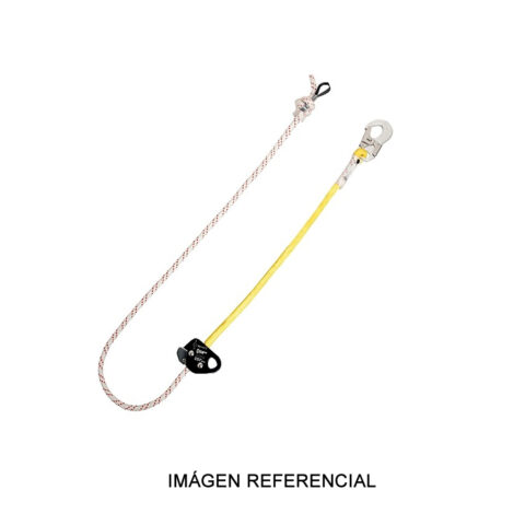 Elemento de amarre para posicionamiento con bloqueador de cuerda y conector